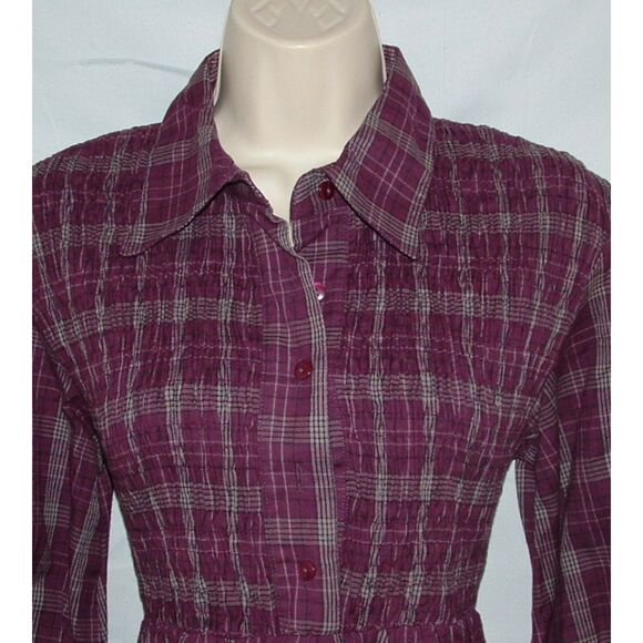 Purple Plaid Jr Sz Large Casual Wear Smocked Cotton Mini Dress PINK GIRL - Picture 2 of 5